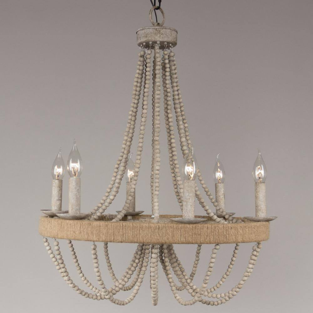 6-Light Wood Vintage Candle Chandelier