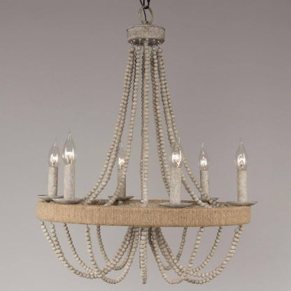 6-Light Wood Vintage Candle Chandelier