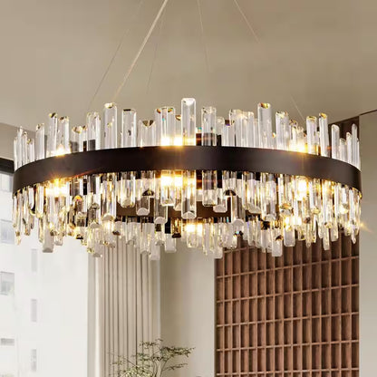 31.5 In. 16-Light Black Crystal Chandelier, Modern round K9 Crystal Hanging Pendant Ceiling Light Fixture