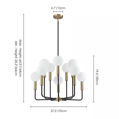 Aaron 10-Light Modern Transitional Black and Gold Uplight Frosted Glass Globe Chandelier