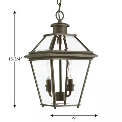Burlington Collection 2-Light Antique Bronze Clear Beveled Glass New Traditional Outdoor Hanging Lantern Light