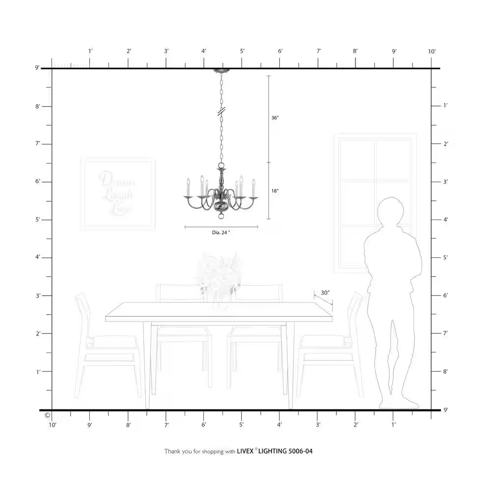 Yorkhaven 6-Light Black with Antique Brass Accents Chandelier