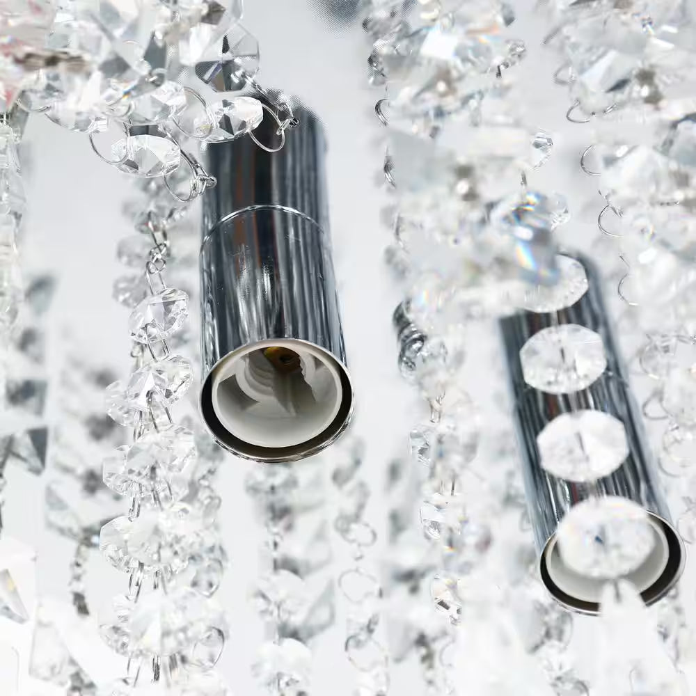 9 In. 2-Light Modern Crystal Kitchen Chandelier Ceiling Light,Chrome Crystal Raindrop Flush Mount for Hallway, Bedroom