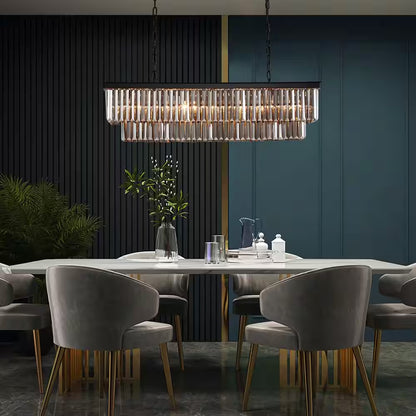 47 In. 8-Light Black and Smoke Crystal Chandelier Modern Dining Room Pendant Lighting