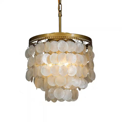 3-Light 13 In. Small Coastal Seashell Chandelier in Paintd Brass Farmhouse Pendant Light for Dining Room