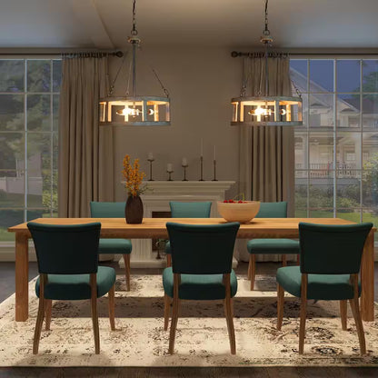 Drum Wood Chandelier, Rustic 3-Light Brown Caged Chandelier round Island Pendant Light Farmhouse Chandelier