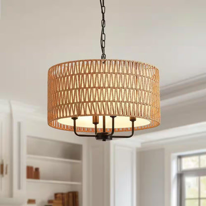 19.7 In. 4-Light Rattan Yellow Bohemian Chandelier for Foyer Dining Room