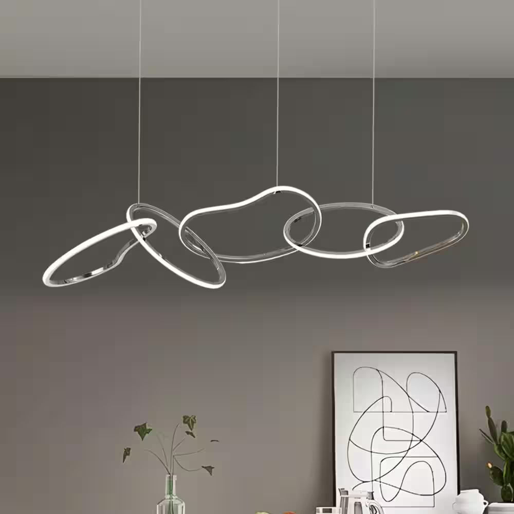 Northglow Nordic 5-Light Silver Integrated LED Luxury Stainless Steel Chandelier Dining Ceiling Light for Kitchen Island
