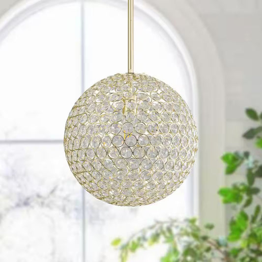 Ramas 1-Light Antique Gold Globe Chandelier with Crystal Accents for Kitchen Island