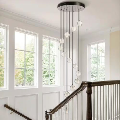 120 In. H 14-Light Black Staircase Chandelier Modern Pendant Light W/Glass Shade for High Ceiling Living Room Entryfoyer