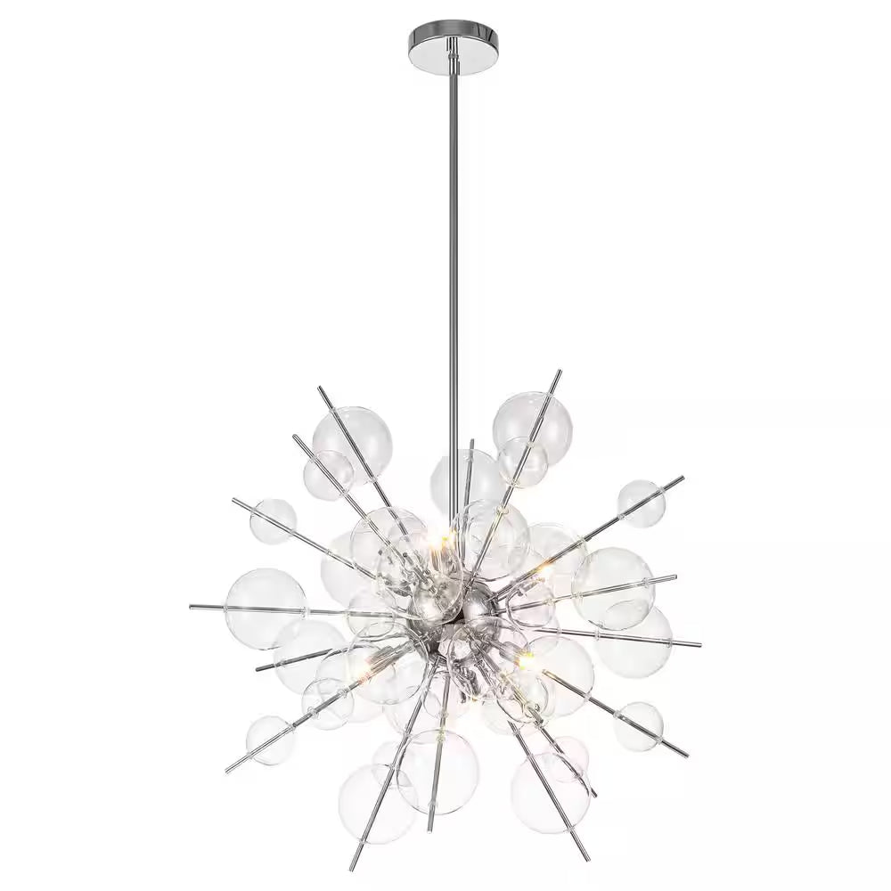Cecilia 6-Light Glam Modern Sputnik Cluster Clear Glass Globe Bubble Chandelier Starburst Pendant Island Light