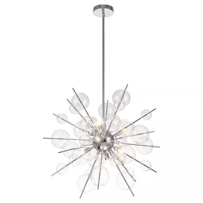 Cecilia 6-Light Glam Modern Sputnik Cluster Clear Glass Globe Bubble Chandelier Starburst Pendant Island Light