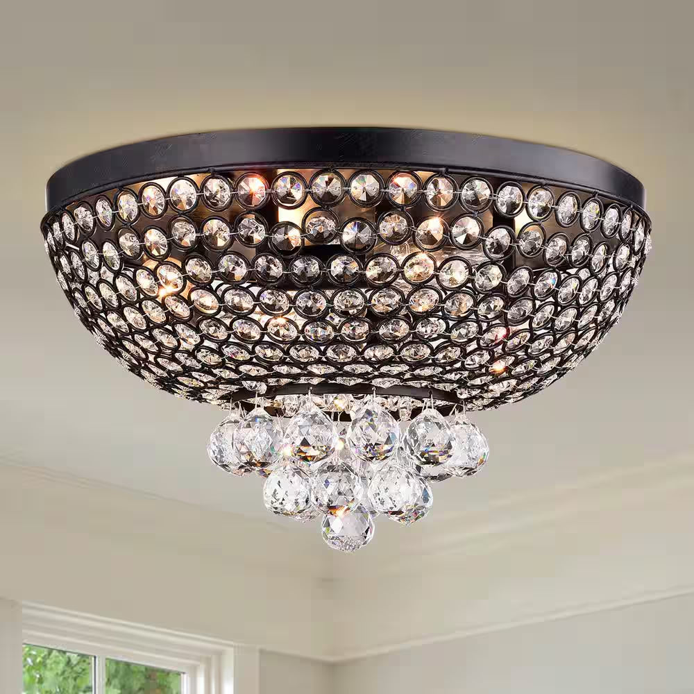 16 In. 4-Light Drimil Indoor Matte Black Finish Flush Mount Chandelier