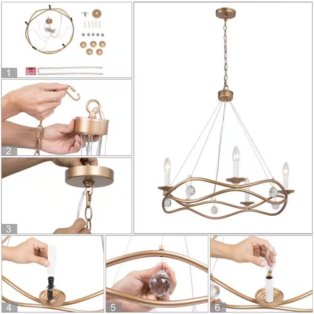 Modern Farmhouse Chandelier Nova 25 In. 5- -Light Gold round Metal Island Modern Farmhouse Chandelier