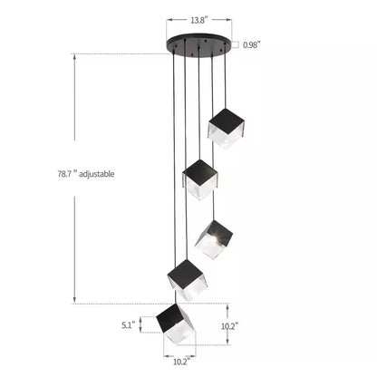 Noiredge Ice Cube 5-Light Black Pendant Cluster, Stairway Staircase Multi-Chandelier