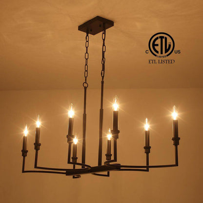 Industrial 8-Light Black Linear Classic-Candle-Style Chandelier for Kitchen Island with No Bulbs Included