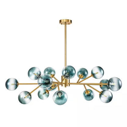 Julian 15-Light Brushed Gold Modern Glass Globe Bubble Chandelier