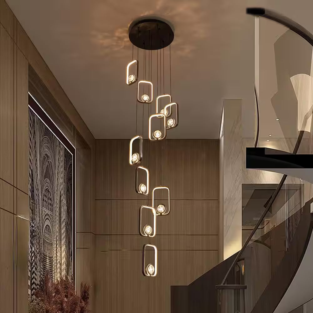 10-Light Dimmable Integrated LED Black Chandelier for Foyer Entryway Lighting