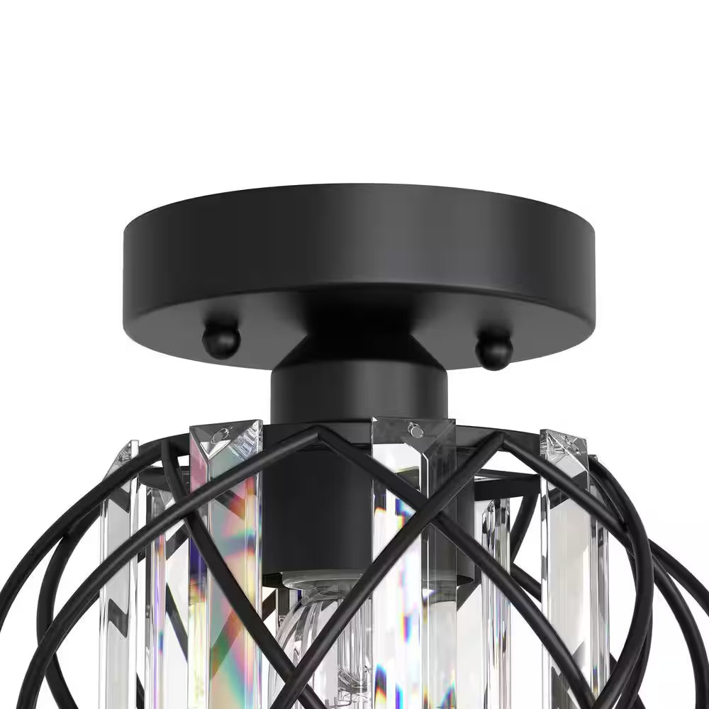 7 In. 1-Light Crystal Semi Flush Mount Ceiling Light Fixture, E26 Hallway Chandelier for Entry, Bedroom Bathroom