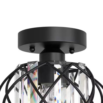 7 In. 1-Light Crystal Semi Flush Mount Ceiling Light Fixture, E26 Hallway Chandelier for Entry, Bedroom Bathroom