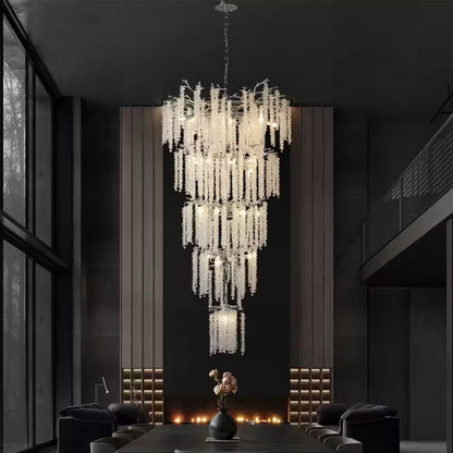 118 In. H, 28-Lights Silver Luxury Crystal Chandelier, Tree Branches Chandelier for Entryway High Ceiling Chandelier