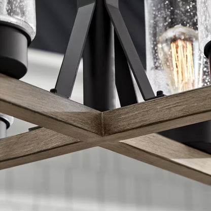 Collier 4-Light Matte Black Outdoor Chandelier with Clear Seeded Glass Shade