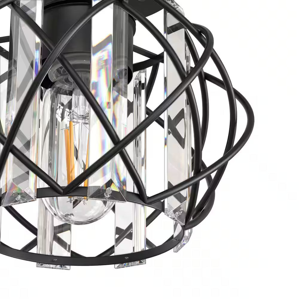 7 In. 1-Light Crystal Semi Flush Mount Ceiling Light Fixture, E26 Hallway Chandelier for Entry, Bedroom Bathroom