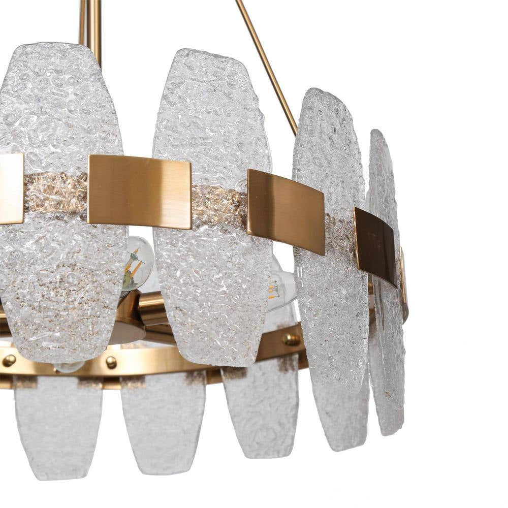 Transitional Plated Gold Kitchen Island Chandelier, 4-Light Glam Dining Room Ceiling Light Fixture with Ice Glass Pieces