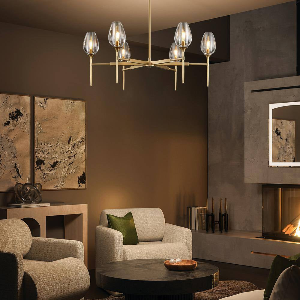 Modern Tulip Chandelier 42 In. 6-Light Gold Tulip round Chandelier for Dining Room, Living Room, Foyer, Hallway