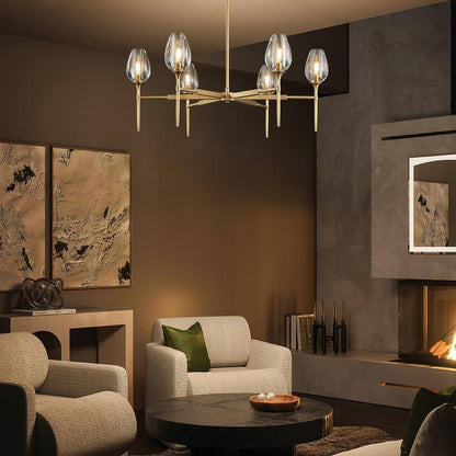 Modern Tulip Chandelier 42 In. 6-Light Gold Tulip round Chandelier for Dining Room, Living Room, Foyer, Hallway