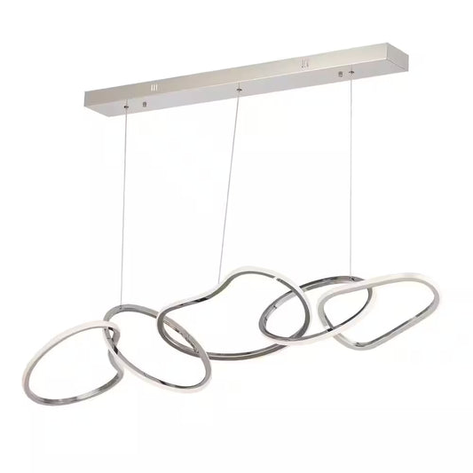 Northglow Nordic 5-Light Silver Integrated LED Luxury Stainless Steel Chandelier Dining Ceiling Light for Kitchen Island