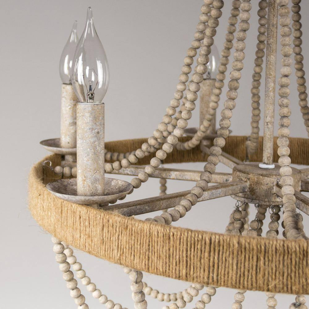 6-Light Wood Vintage Candle Chandelier