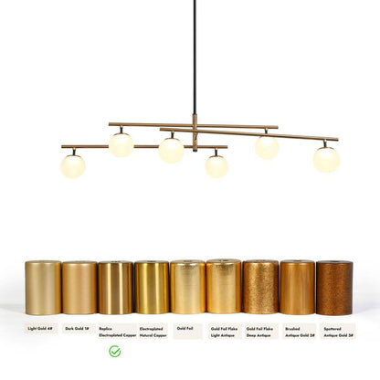 Transitional 6-Light Brass Linear Integrated LED Island Pendant Light, Globe Frosted Glass Chandelier for Dining Room