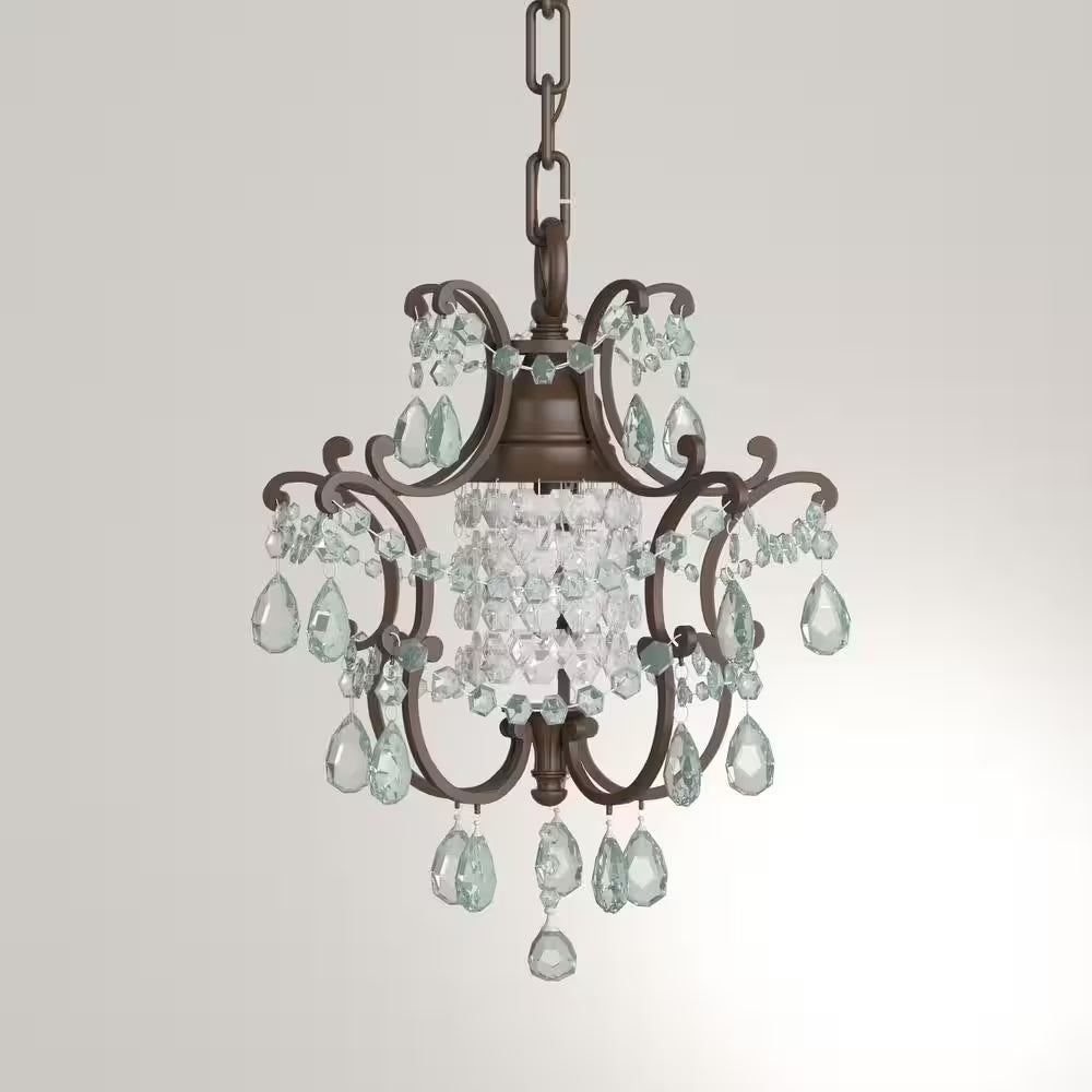 Maison De Ville 1-Light British Bronze French Country Classic Mini Crystal Candlestick Chandelier with Bead Accents