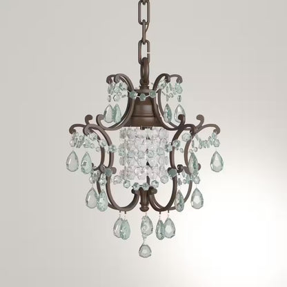 Maison De Ville 1-Light British Bronze French Country Classic Mini Crystal Candlestick Chandelier with Bead Accents