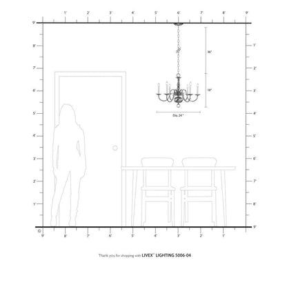 Yorkhaven 6-Light Black with Antique Brass Accents Chandelier