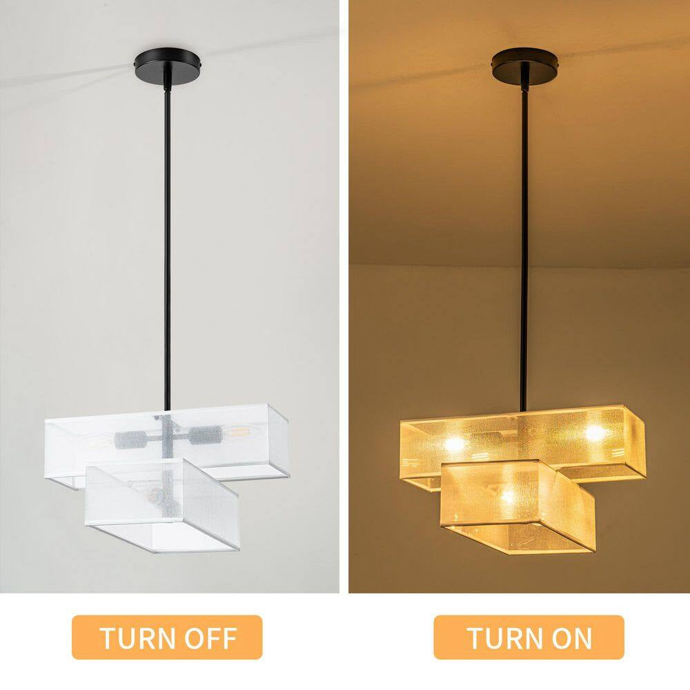 4-Light Modern Farmhouse White Fabric Drum Chandelier for Kitchen Island with No Bulbs Included