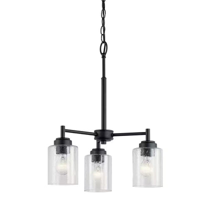 Winslow 18 In. 3-Light Black Contemporary Shaded Cylinder Mini Chandelier for Dining Room