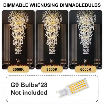 Modern Chandelier 118 In. 28-Light Crystal Gold Chandelier for Foyer, Living Room, Multiple Tiers Chandelier