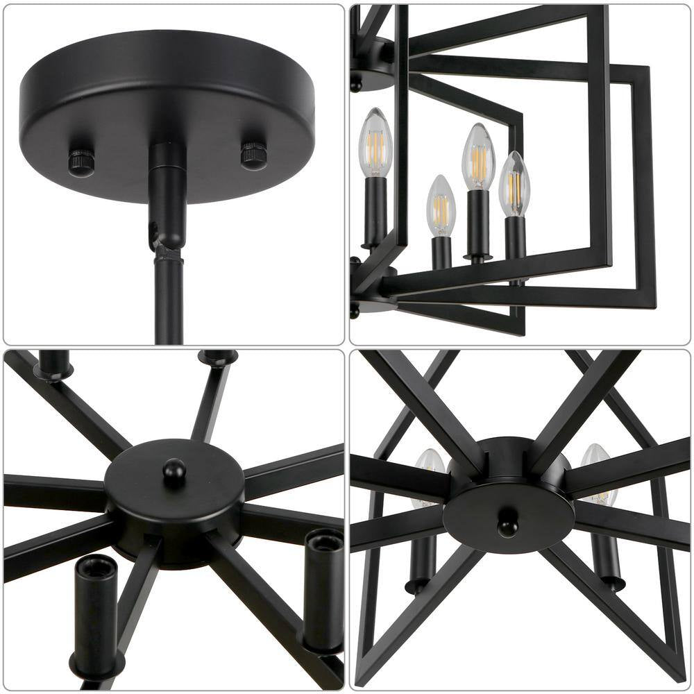 25.59 In. 8-Light Black Modern Geometric Hanging Metal Chandeliers for Dining Room Kitchen Foyer Living Room Bedroom