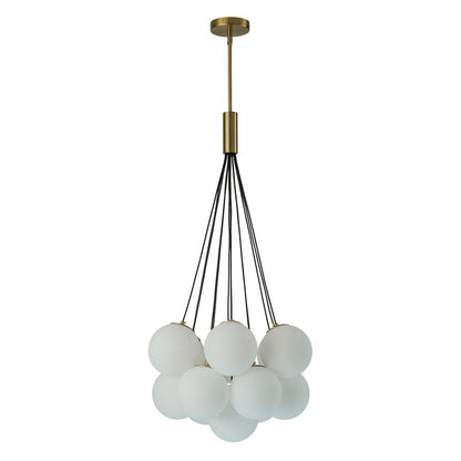 Galaxy Modern Globefoyer Chandelier 13-Light 19.7 In. W Antique Brass Cluster Bubble Chandelier with Opal Glass Shade