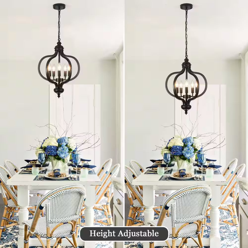 5-Light Black French Country Iron Chandelier for Kitchen Island with No Bulbs Included