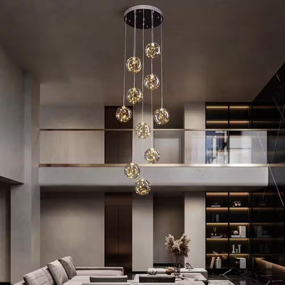 10-Light Chrome Modern LED Strip Chandelier with Clear Glass Shade for Foyer Entryway Lighting