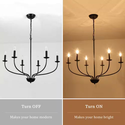 6-Light Black Linear Chandelier for Dining Room, French Country Candlestick Chandelier