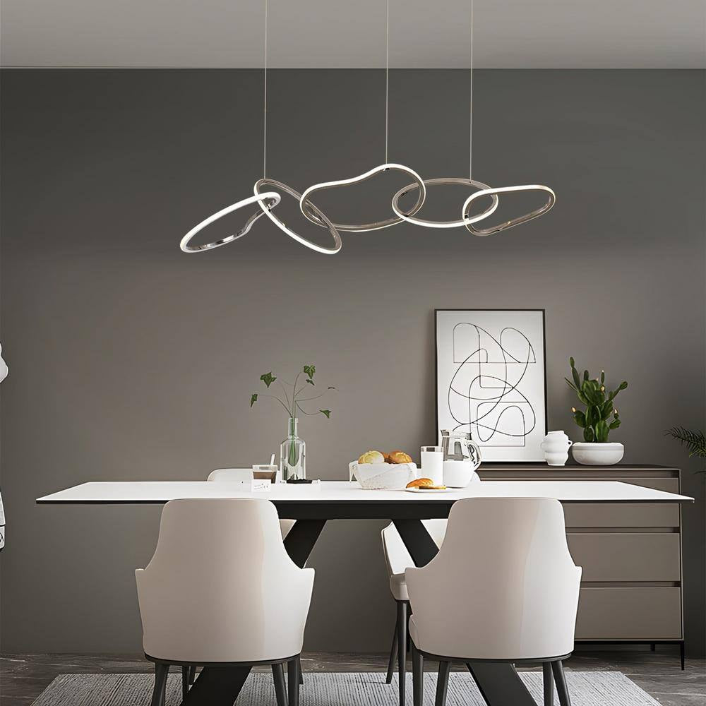 Northglow Nordic 5-Light Silver Integrated LED Luxury Stainless Steel Chandelier Dining Ceiling Light for Kitchen Island