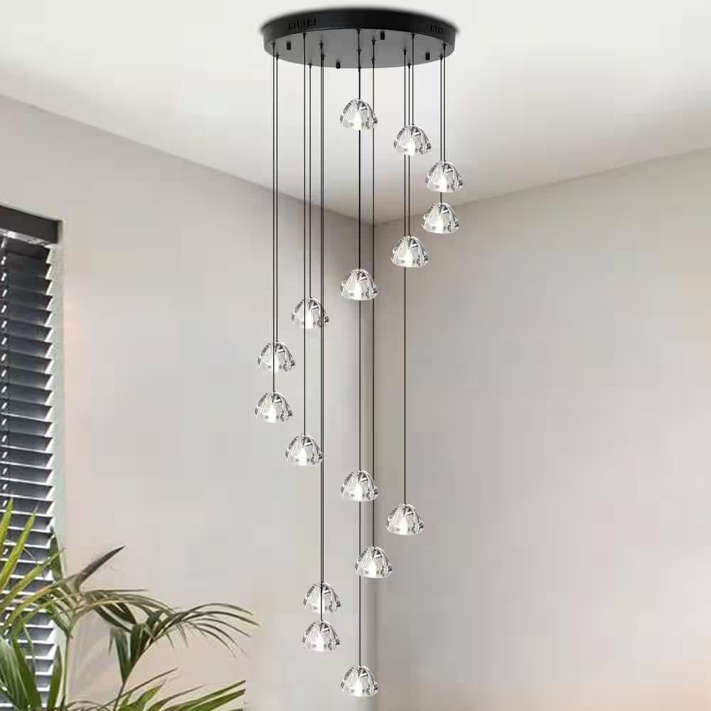 16 Lights Black Raindrop Crystal Chandelier for Living Dining Room Staircase, G4 Bulb Base