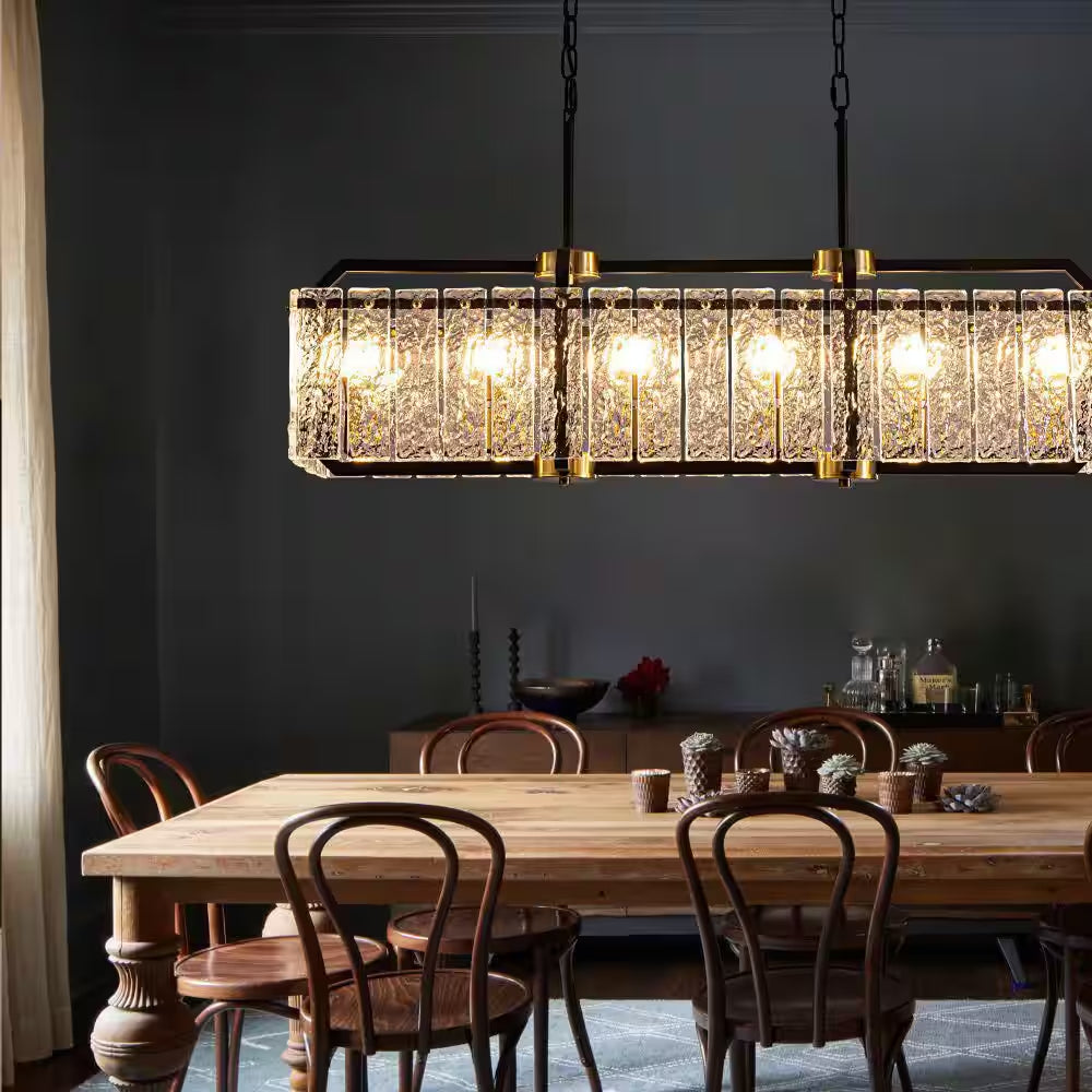 39 In. Modern 6-Light Rectangle Black Crystal Chandelier for Dinning Room