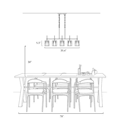 Echonalyri Modern 5-Light Glam 35.4 In. W Black and Brass Island Chandelier with Geometric Gray Textured Glass Shades