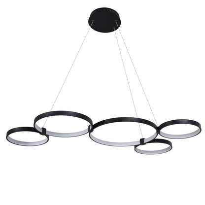 Capella 80-Watt ETL Certified Integrated LED Black Chandelier Height Adjustable 50 In. Pendant Light with 5 LED Circles