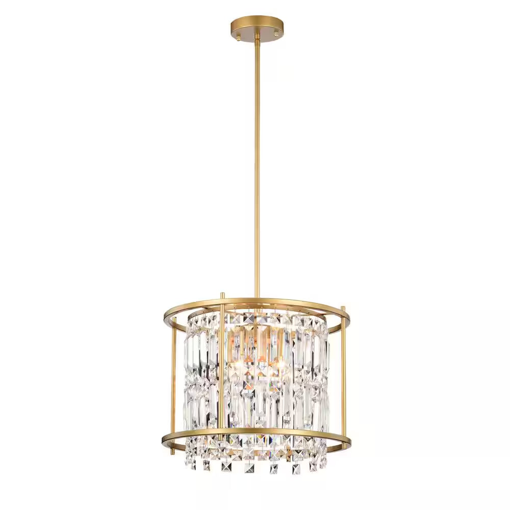 Joli 4-Light Gold Drum Chandelier for Kitchen Island, Dining/Living Room, Bedroom, Foyer, with No Bulbs Included